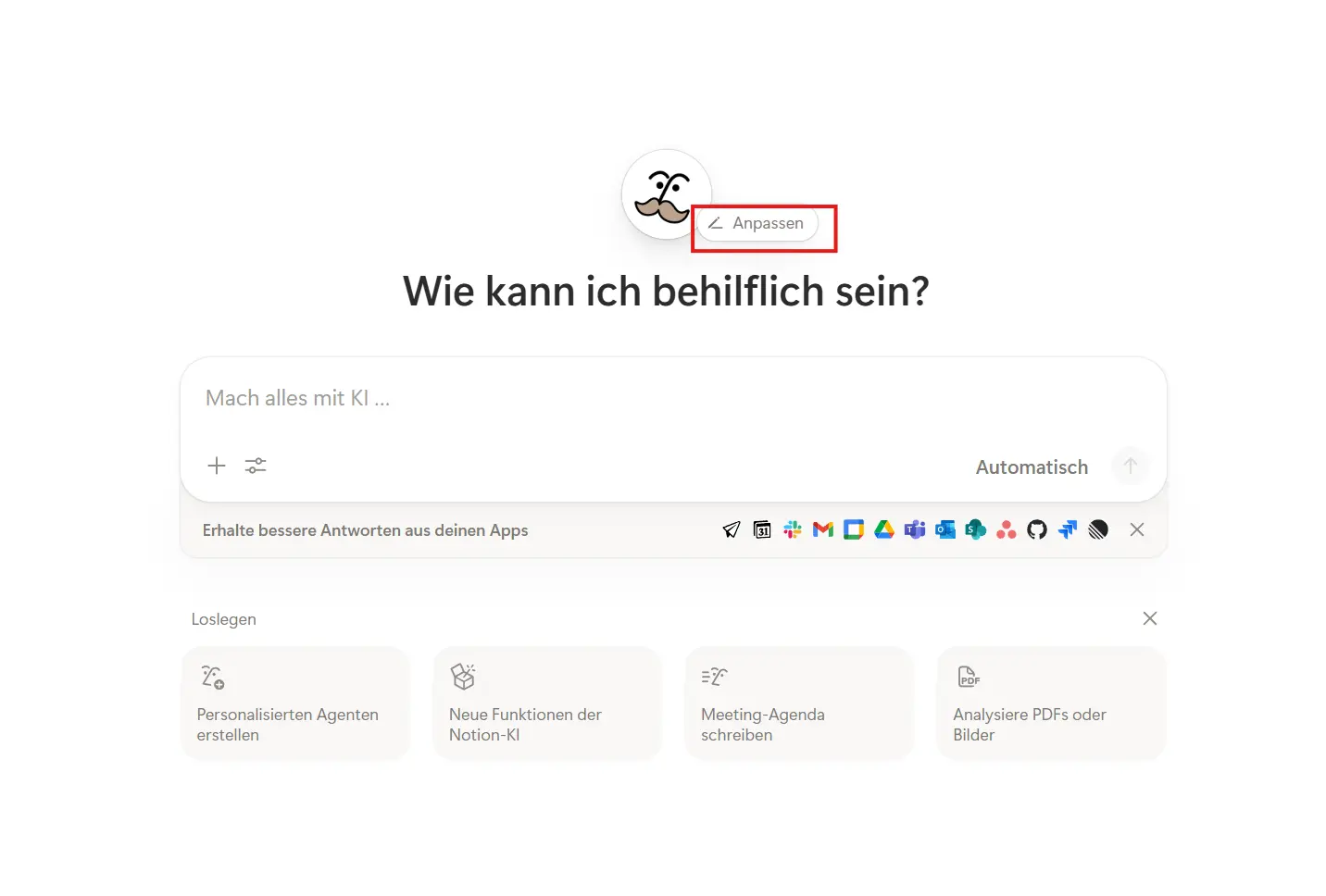 Notion KI Anpassungs-Menü