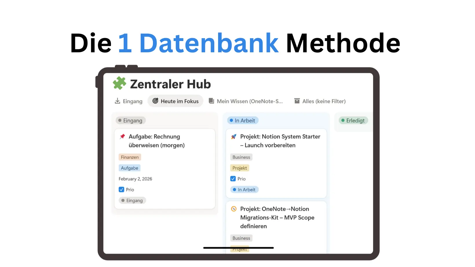 Visualisierung der Notion 1-Datenbank-Methode