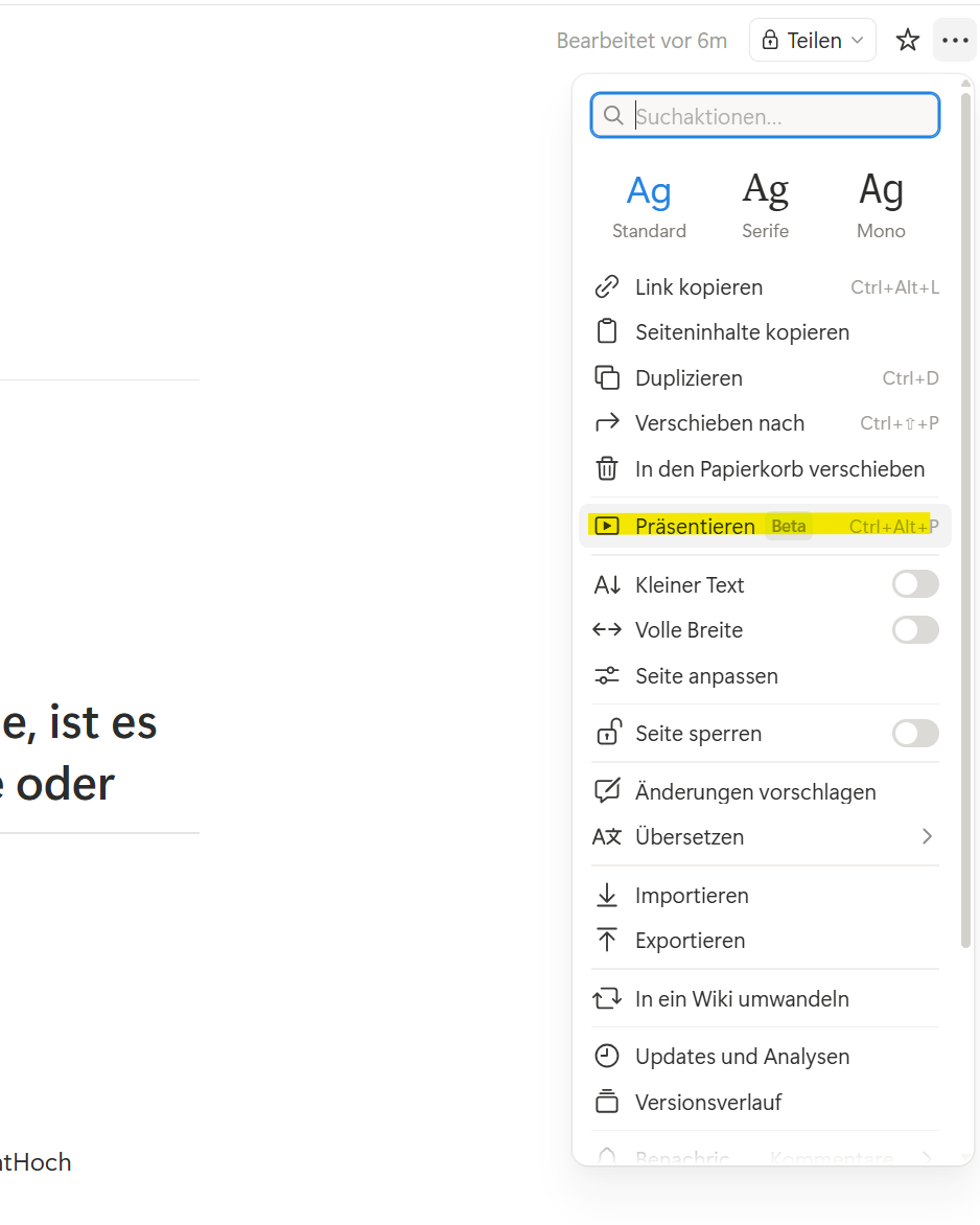 Notion Präsentationsmodus starten