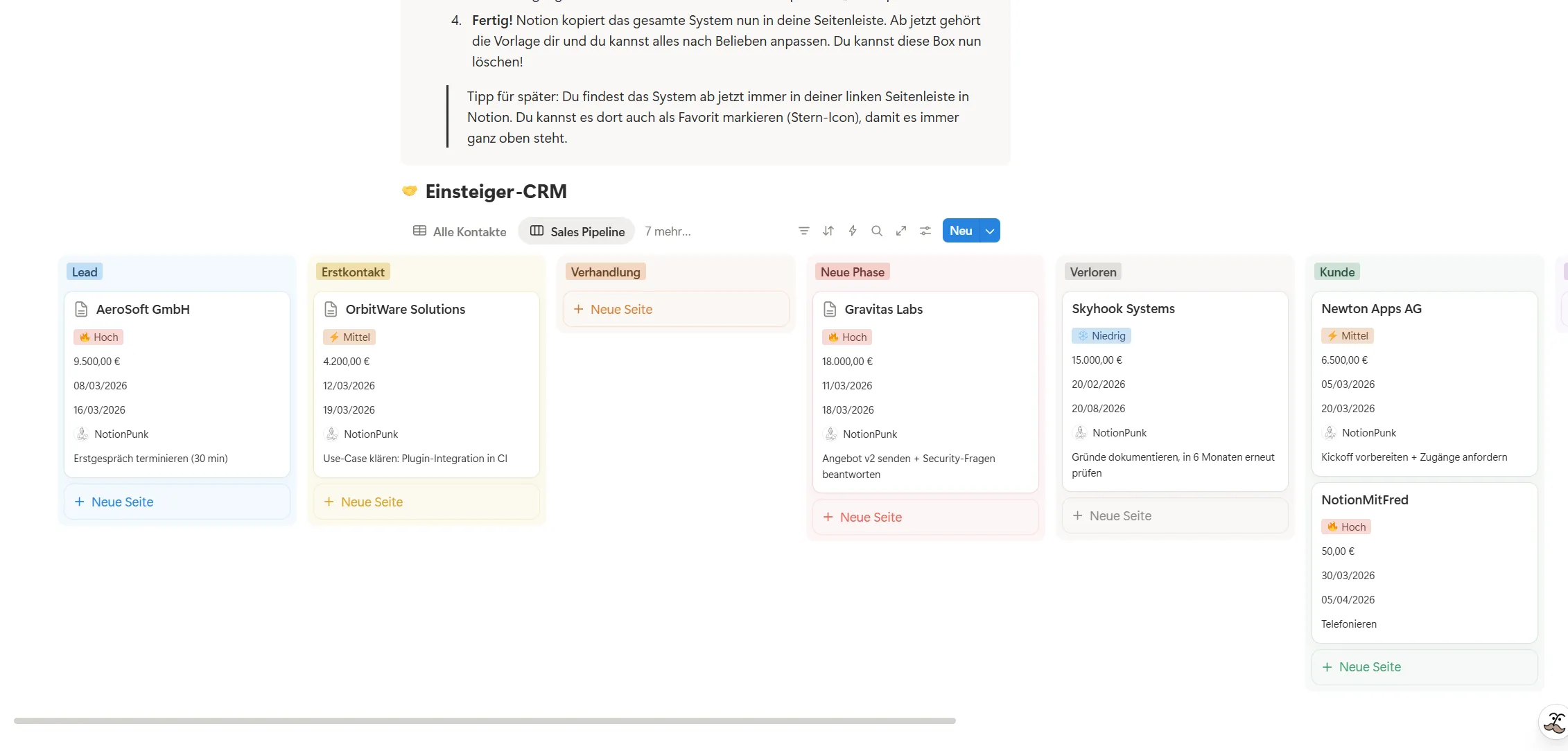 Notion Sales Pipeline Kanban Board