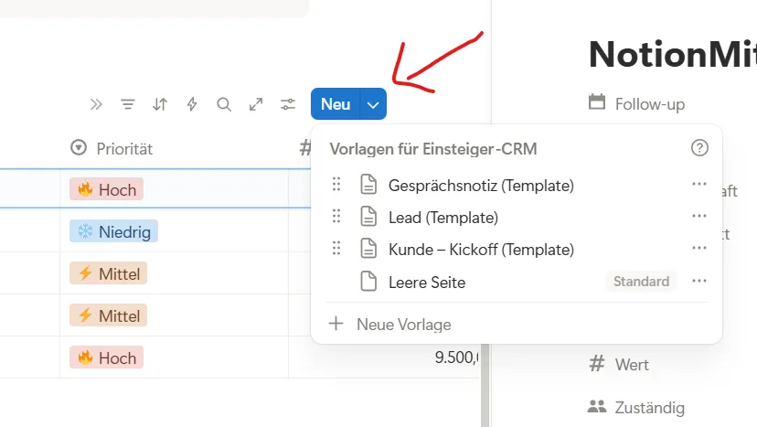 Notion Datenbankvorlage anlegen
