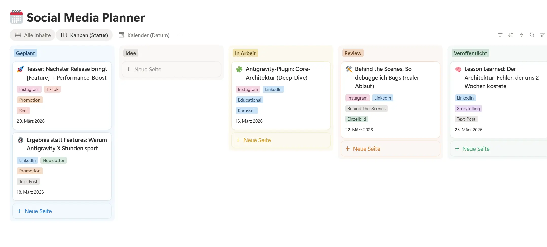 Notion Social Media Planner Redaktionsplan