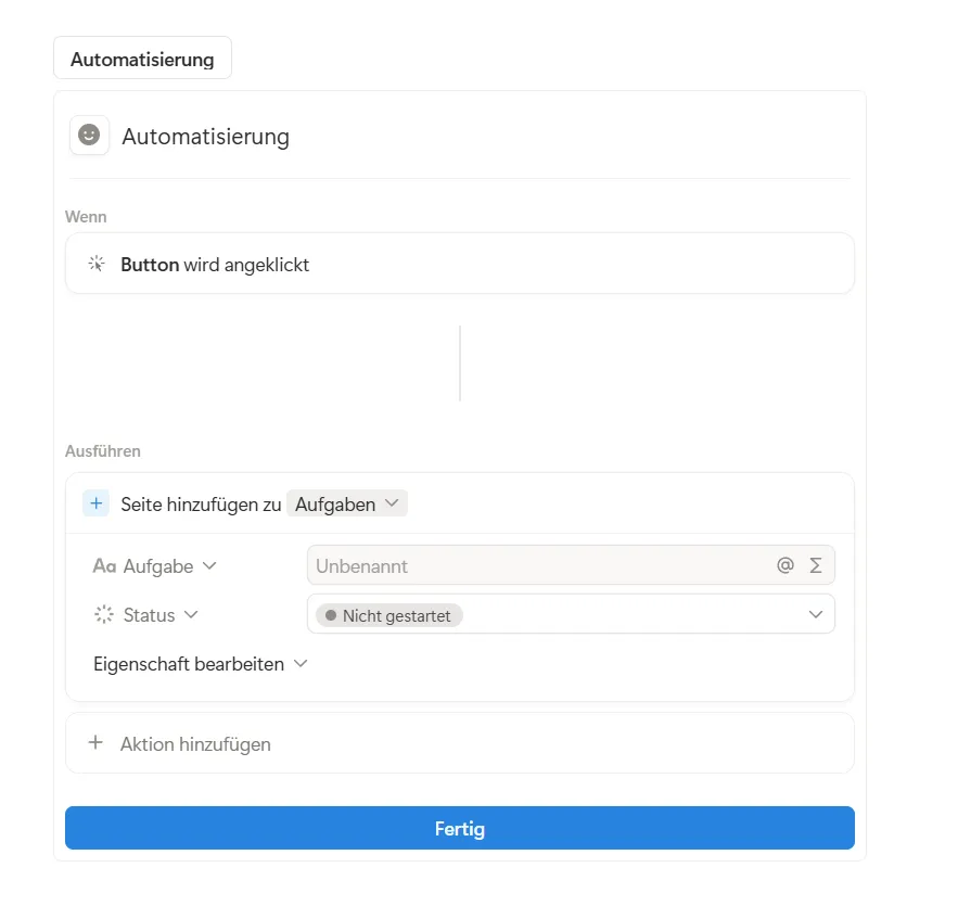 Fertige Knopf-Automatisierung in Notion – vollständig konfigurierter Button