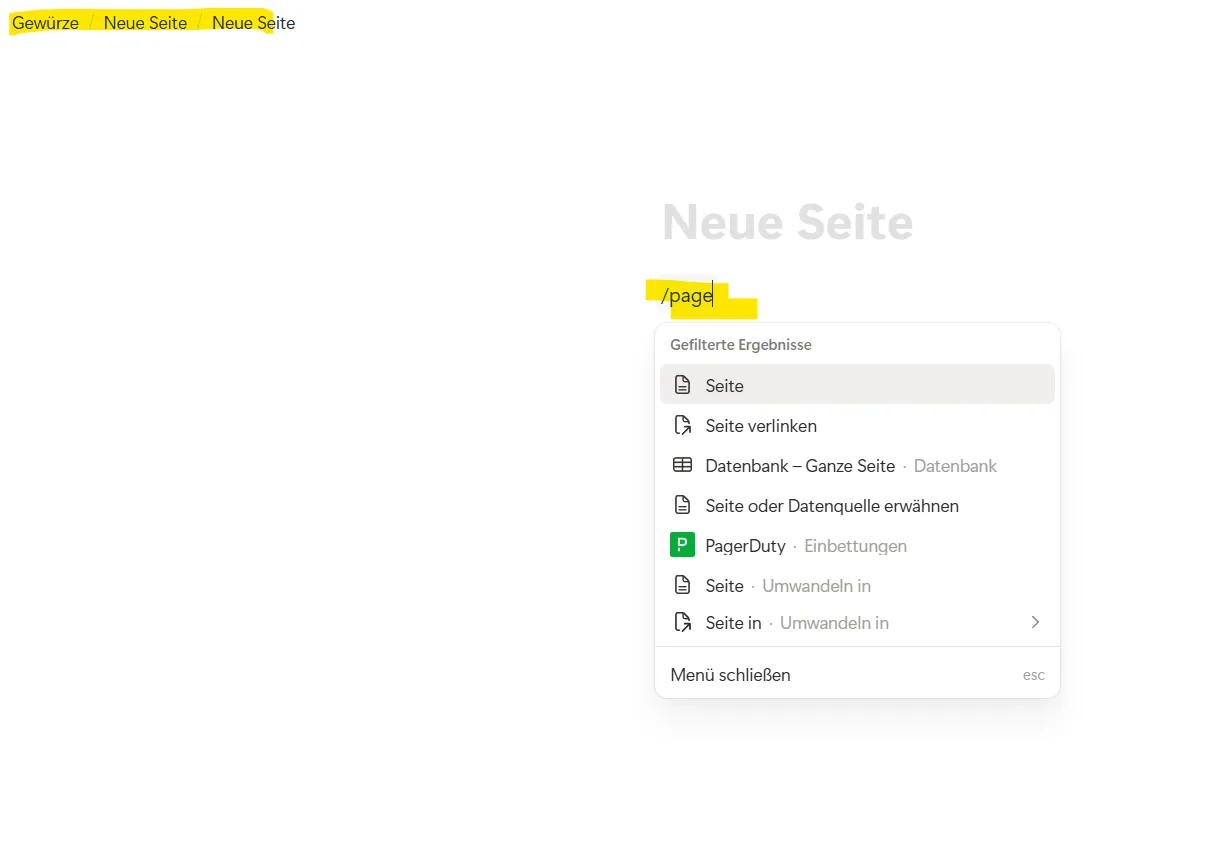 Verschachtelte Seiten in Notion