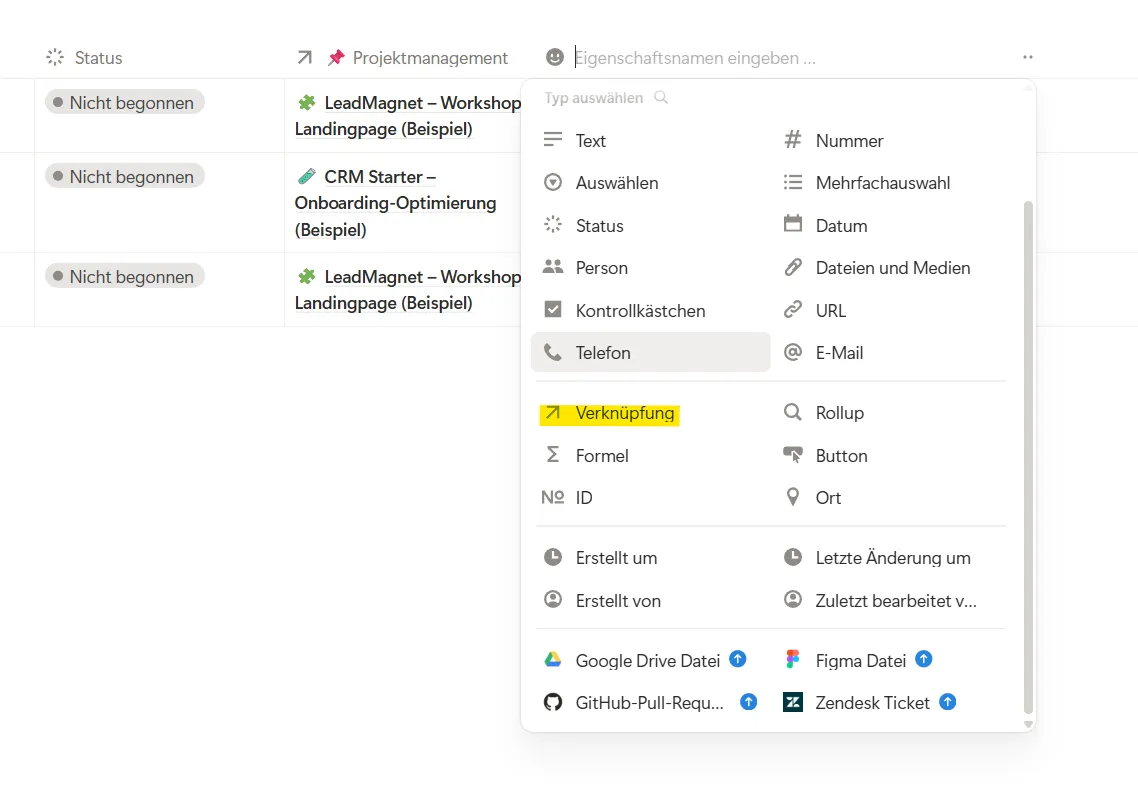 Notion Relation zwischen Datenbanken herstellen