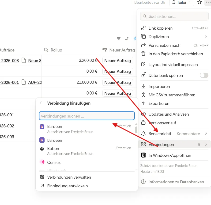 Notion Verbindung für Docupilot freigeben
