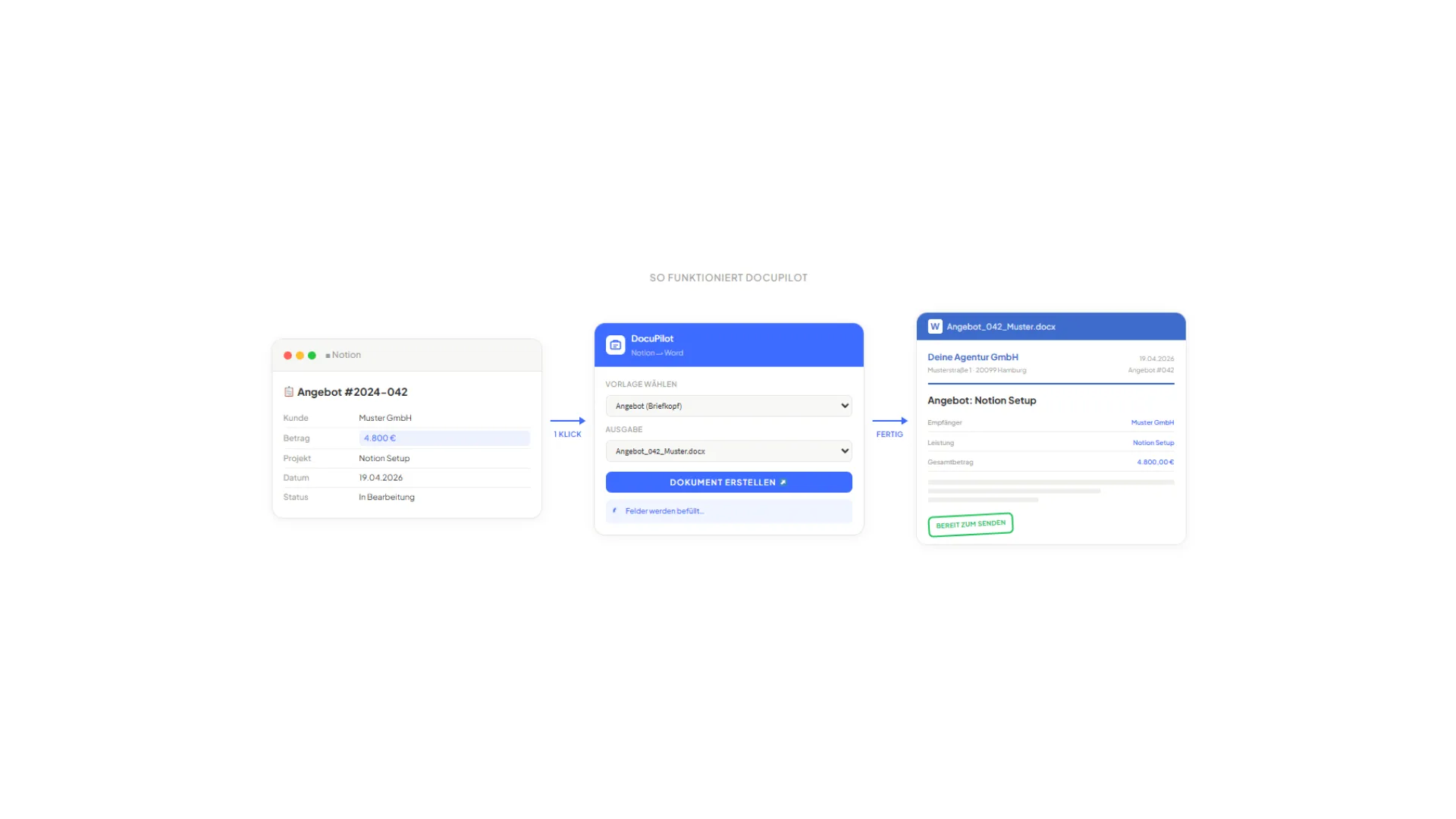 Notion Daten werden mit dem Docupiloten automatisch als Word-Dokument exportiert