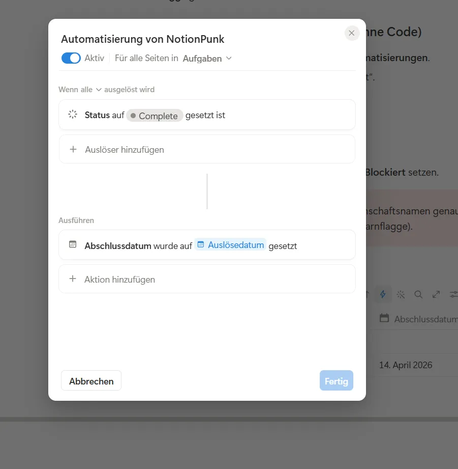 Setup der Notion Datenbank-Automatisierungen – Schritt-für-Schritt Konfiguration