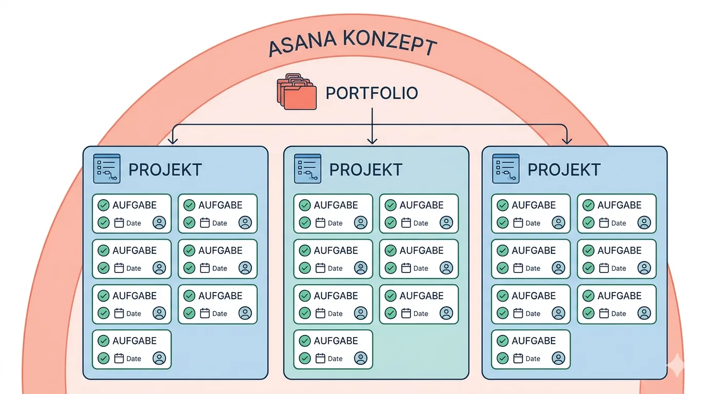 Asana Struktur: Portfolio, Projekt und Aufgabe im Überblick