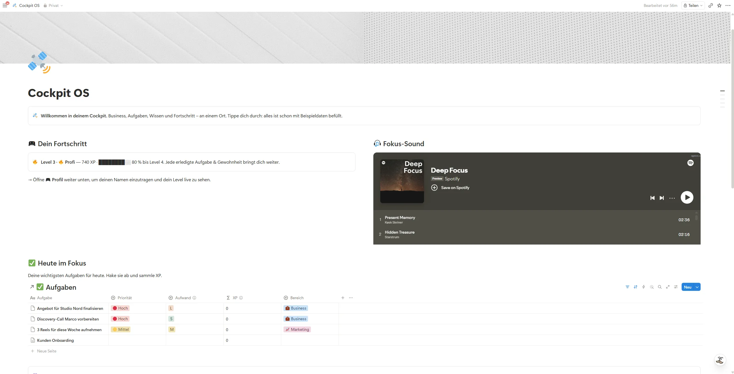 Notion Workspace als zentrale Wissenssammlung für Prozesse und Notizen